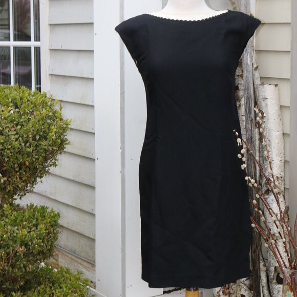 Doncaster Black & White w Ricrac & Seed Bead Trim Cap Sleeve Dress Sz 10 - Picture 1 of 6